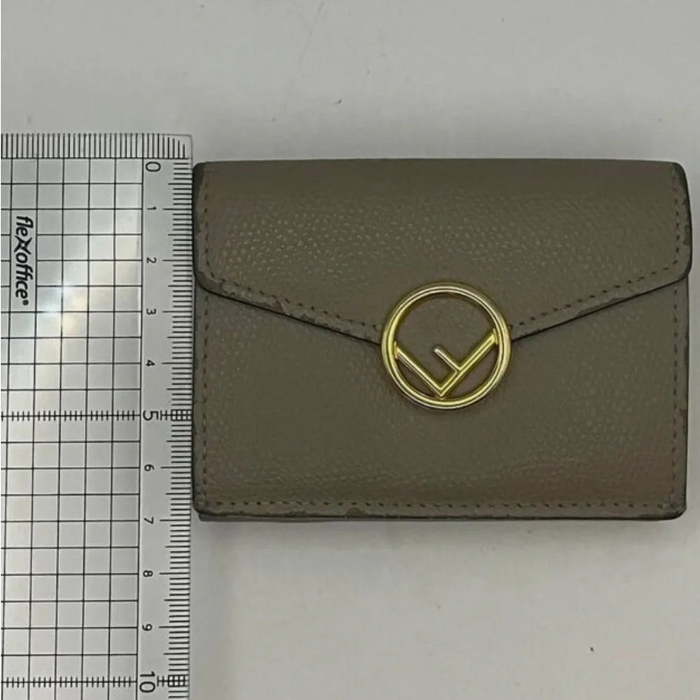 Fendi Textured Cruise Leather Micro Trifold Compact Wallet in Khaki | PRELOVED!!